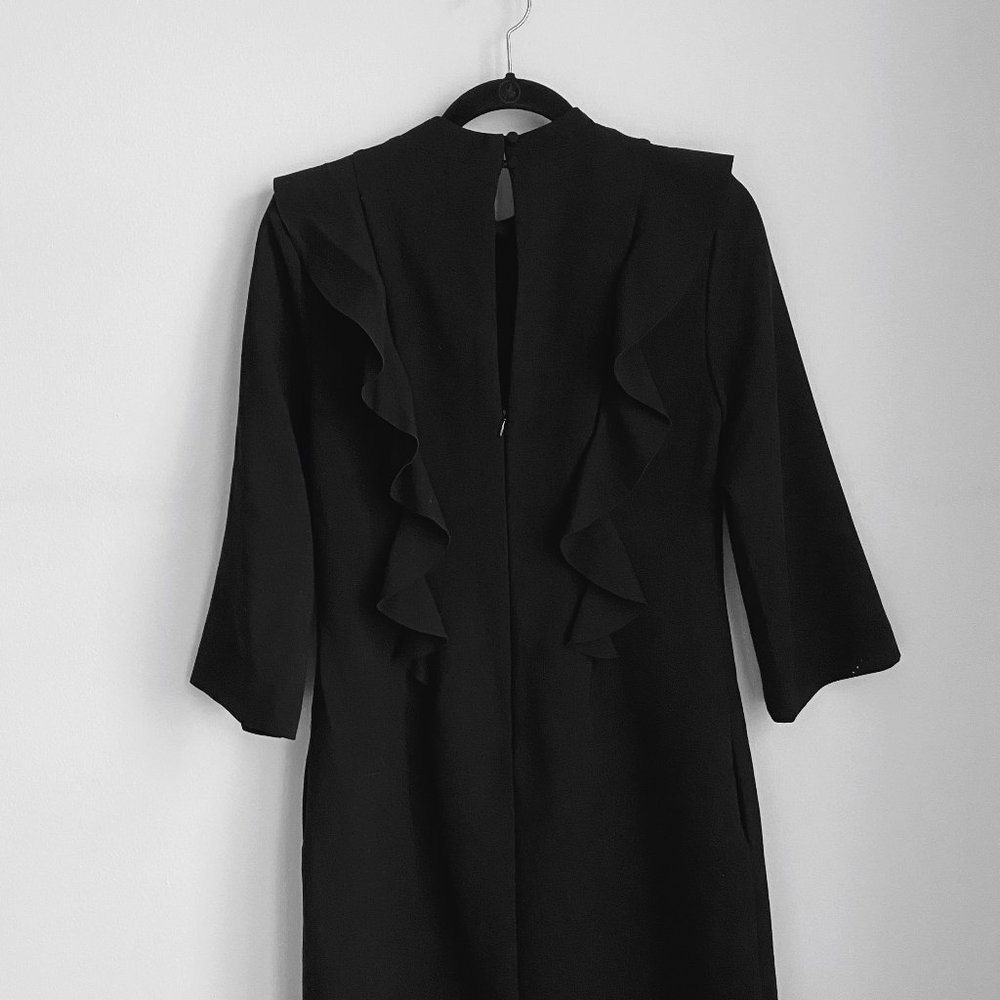 black tailored ruffle top work dress